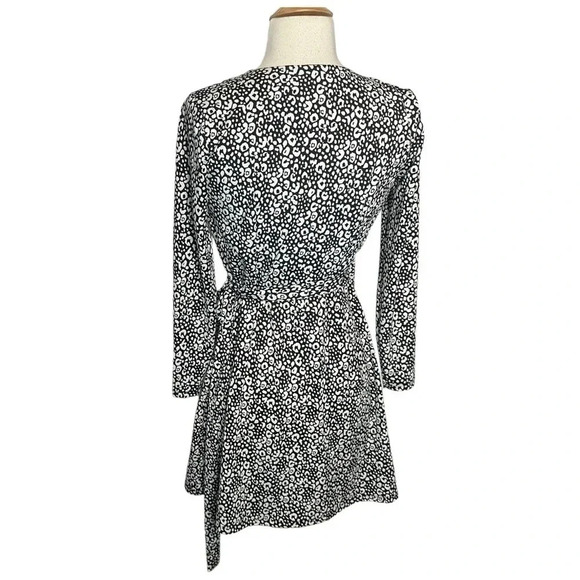 Loft women's 2P black + white leopard print wrap dress office siren business - Picture 4 of 6